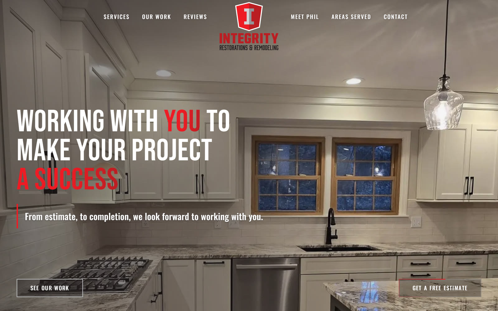 Integrity Restorations and Remodeling website landing page